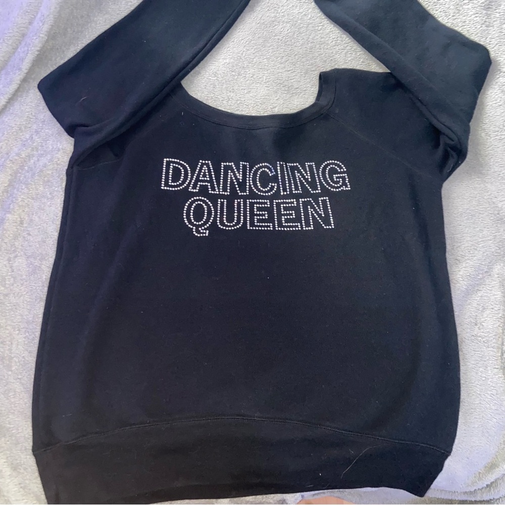 ☾.݁ᛪ༙ XL Black Dancing Queen Rhinestone Sweatshirt